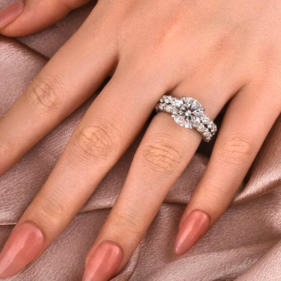 Certified 3.0ct. t.w. Moissanite Diamond Wedding Ring Set NEW - Picture 15 of 16